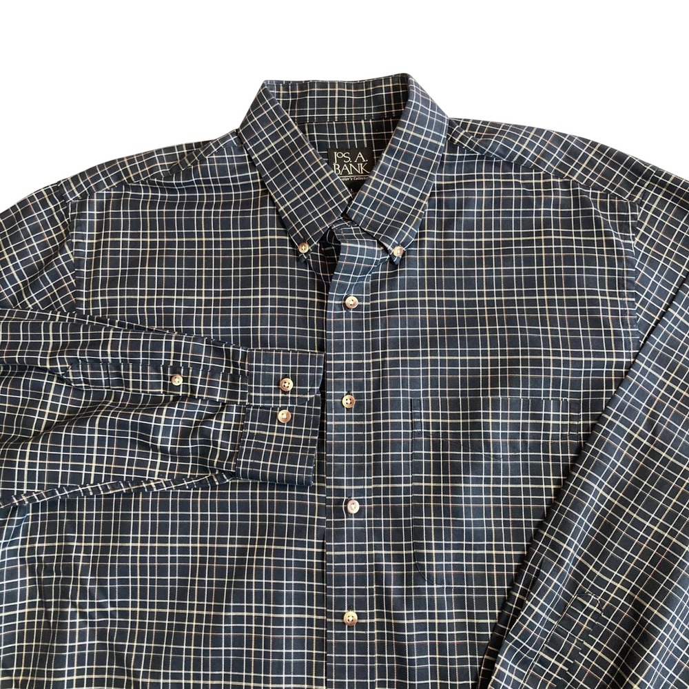 Jos. A. Bank Traveler's Collection Mens Large Navy Blue Windowpane Check Shirt